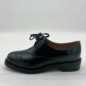 FSJ Black Leather Classic Lace up Oxford Low Heel Round Toe Casual Dress Pu